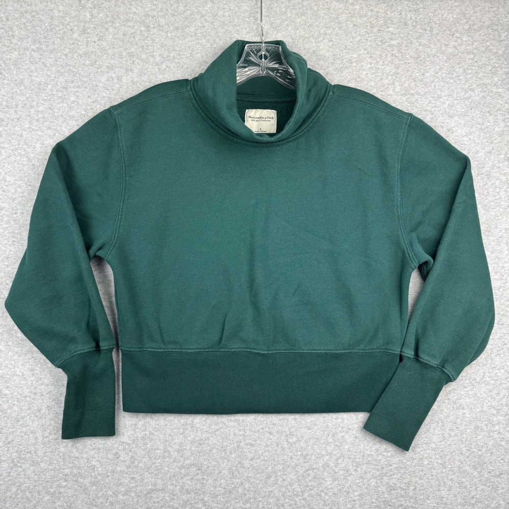 Abercrombie & Fitch Sweatshirt Women Small Green Good Turtleneck Cropped Top